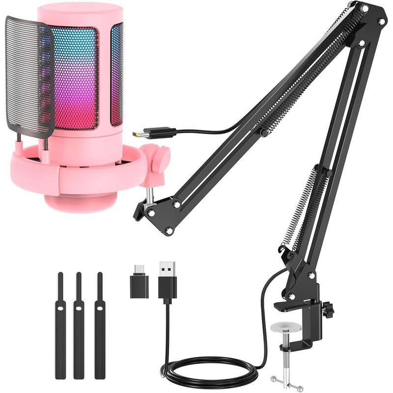 Gaming Microphone, RGB Condenser Mic with Touch Mute & Gain Knob