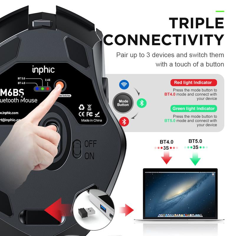Rechargeable Multi-Device Wireless Bluetooth Mouse