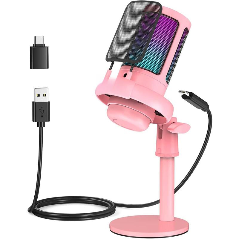 Gaming Microphone, RGB Condenser Mic with Touch Mute & Gain Knob