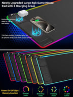 XXL Mouse Pad with Phone Holder - Black, RGB Desk Mat with 15W Fast Charging, LED Gaming Mousepad with 11 Light Colors, Waterproof Non-Slip Pad for Office & Home