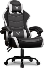 Gaming Chair High Back Computer Chairs for Adults, Ergonomic Height Adjustable Recliner Chair 300Lbs with Linkage Armrest and Lumbar Support for Home Office, White