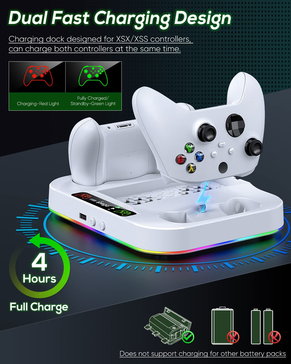 RGB Cooling Charger Dock for Xbox Series S
