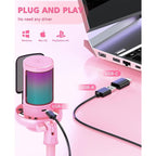Gaming Microphone, RGB Condenser Mic with Touch Mute & Gain Knob